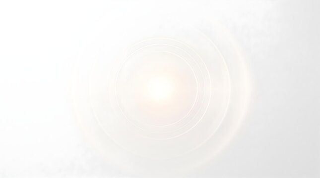 Bright white lens flare with concentric rings and glowing center on clean abstract background.