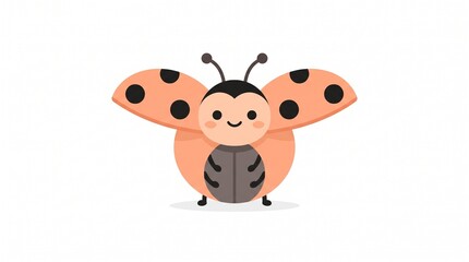 Fototapeta premium Cute Pastel Orange Ladybug Character with Gentle Smile and Tiny Open Wings | Minimal Flat Vector Illustration Isolated on White