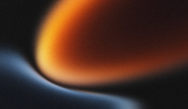 Abstract Dark Charcoal Black Background Featuring Heavy Grainy Noise Texture with Glowing Fiery Orange Amber Arc and Steel Blue Wave Accent