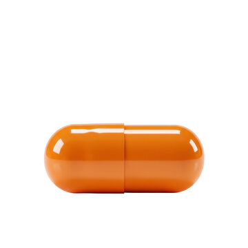 Single shiny orange capsule isolated closeup view isolated on white background