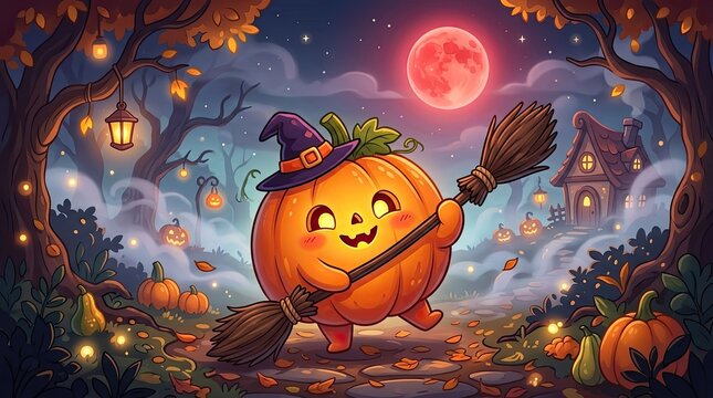 Cute Halloween Pumpkin Witch