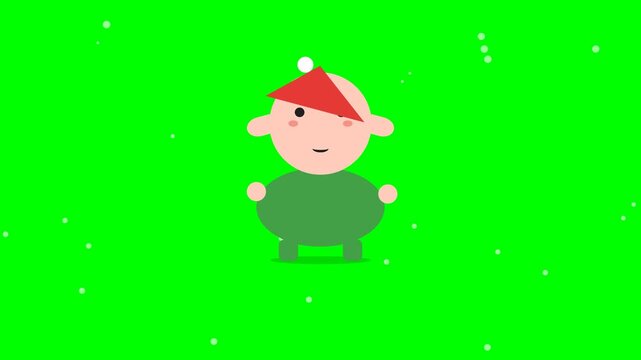 Animated Cartoon Elf Character Dancing on Green Screen Background.