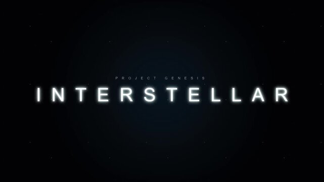Interstellar space cosmic galaxy text glowing cinematic typography deep space background 4k motion graphic intro overlay movie title animation