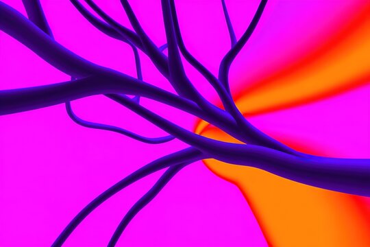 Abstract background of tangled dark tubes against a vibrant pink and orange gradient backdrop