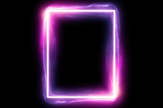 Glowing neon rectangle frame with purple and pink light effects on black background