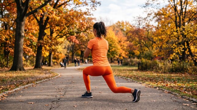 Active woman running and exercising on path in beautiful autumn park with colorful foliage, healthy lifestyle and fitness, female athlete jogging outdoors during fall season