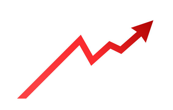 Red arrow chart rise growth trend up with success business market isolated on transparent png background