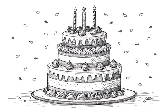 Three-tiered birthday cake with candles