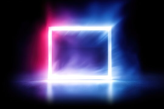 Vibrant neon glowing frame on dark background for futuristic digital design and modern tech graphics