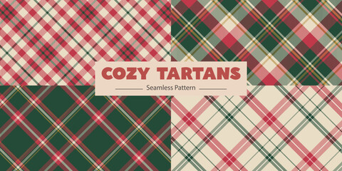 Fototapeta premium Seamless Christmas check pattern inspired by Scottish plaid, perfect for fabric, holiday packaging, apparel and seasonal backgrounds.