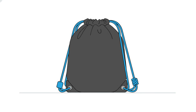 Dark grey drawstring sport backpack bag with blue rope cords, shown as a product mockup on white background.