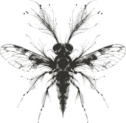 Obraz premium Detailed monochrome illustration of an insect with intricate wing patterns and feathery antennae, ideal for science and biology projects.