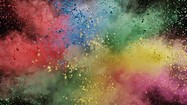 Multi Color Holi Powder Explosion with Glitter Bursting on White Background