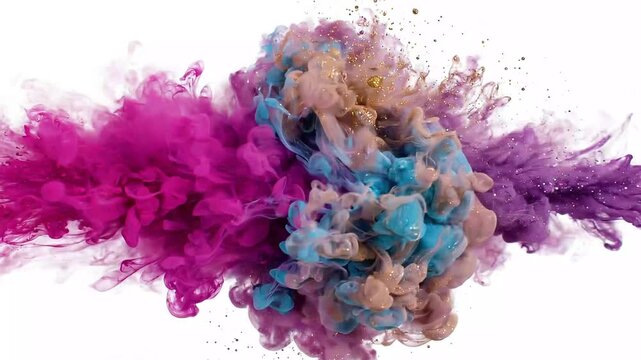 Horizontal Collision of Colorful Powder Streamers Bursting on White