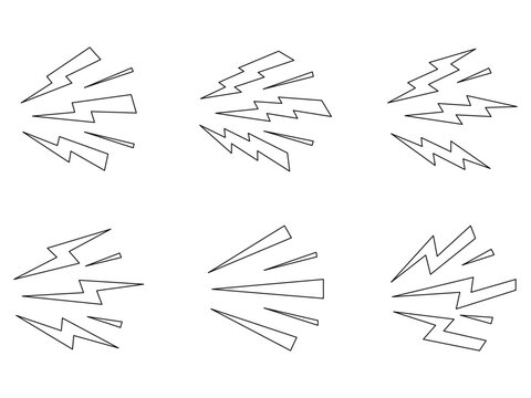 Lightning Bolt Line Art Set Comic Spark Explosion Vector Icons