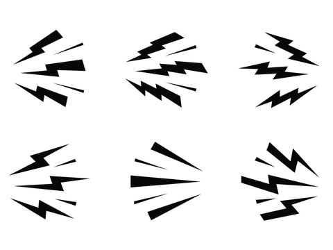 Black Lightning Bolt Silhouette Icons Set Comic Spark Vector Illustration