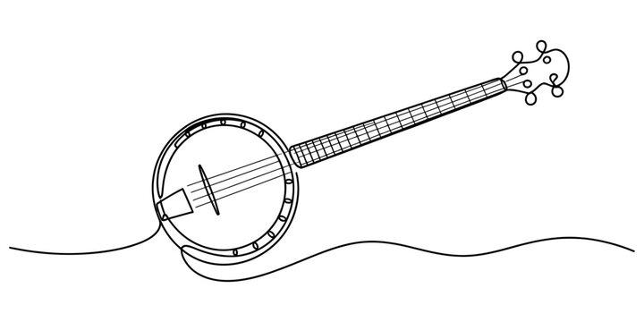 Continuous single line drawing of a banjo musical instrument