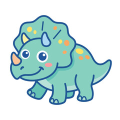 Naklejka premium Cute green triceratops cartoon character smiling on white background