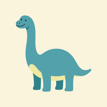 Cute blue brachiosaurus dinosaur smiling on a pastel background