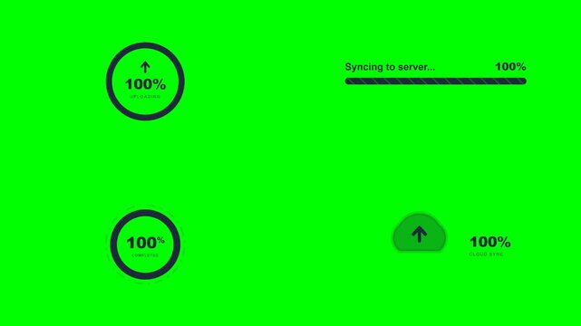 Green Screen Upload Progress Bar and Cloud Sync Indicator UI Animation Pack 4K Motion Graphic