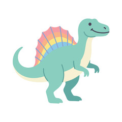 Fototapeta premium Cute green spinosaurus dinosaur character with colorful sail