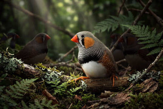 Zebra Finches (Taeniopygia guttata) in a Natural Australian Environment
