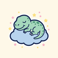 Naklejka premium Cute baby dinosaur sleeping on a blue cloud with stars vector