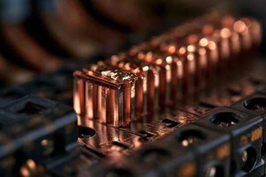 Copper busbar creating electrical connections within an industrial circuit breaker