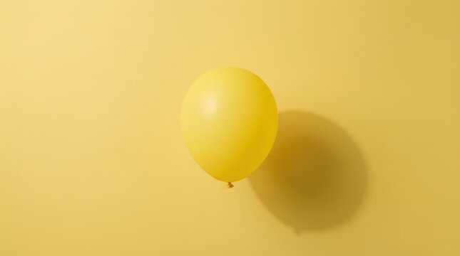 A single yellow balloon floating against a solid yellow background