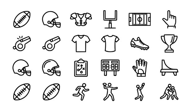 American football sports monoline icon set for game equipment and athletic design