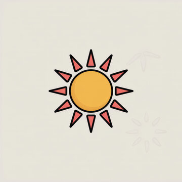 Bright yellow sun with bold black and red radiating rays illustration.