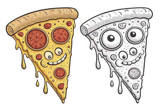 Cartoon pizza slices with funny faces