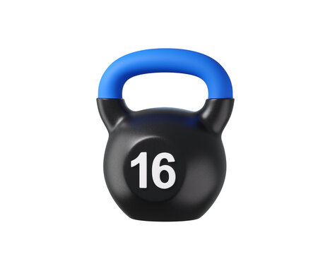 3D Black and blue Kettlebell Isolated. Fitness icon for strength training, home workouts, muscle building. 3d render
