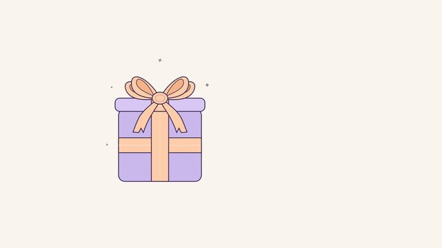 Purple gift box with gold ribbon and bow on white background. 4K Video