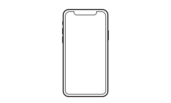 Outline of a modern smartphone with a notch, phone frame design isolated on a transparent background.