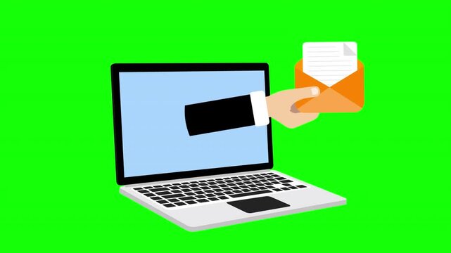 Online Payment and Digital Transaction Concept with Laptop and Hand Delivering an Envelope