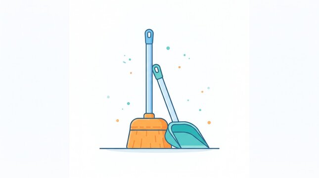 Minimalist vector illustration of a toilet plunger and a cleaning brush for household maintenance and hygiene