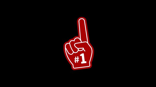 Number 1 (one) fan hand glove with finger raised flat vector icon on alpha transparent background.