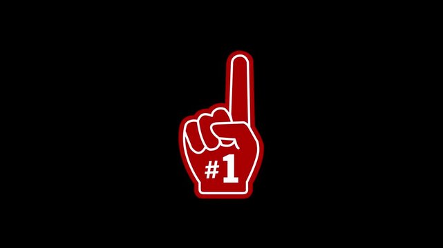 Number 1 (one) fan hand glove with finger raised flat vector icon motion animate 4k video.