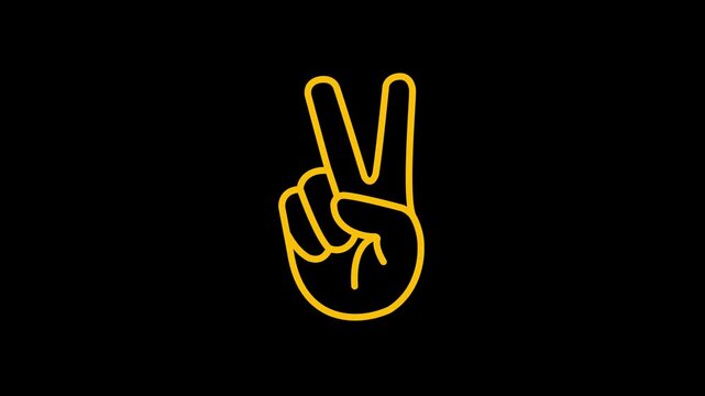 Hand gesture V sign for victory or peace flat vector icon for apps and websites motion animate 4k video.