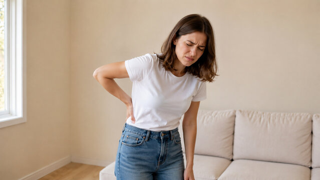 Woman Experiencing Lower Back Pain at Home