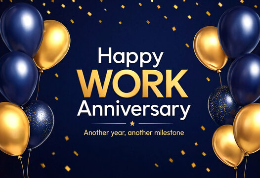 Celebrate your professional journey with golden and navy balloons for work anniversary milestone achievement