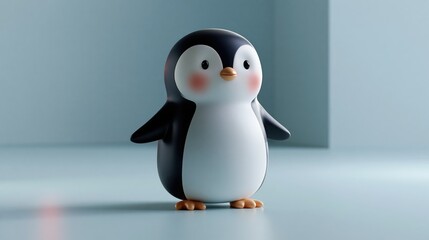 Obraz premium Adorable 3D rendered penguin toy standing in soft studio lighting with subtle background blur and clean composition