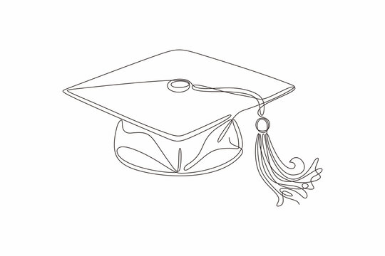 Continuous one line art drawing of graduation cap illustration with tassel, minimalist academic concept.