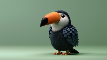 Naklejka premium Adorable cartoon toucan bird standing in soft studio lighting with copy space for text and design elements