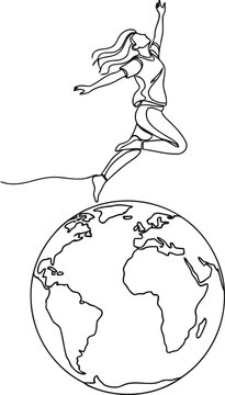 Woman dancing joyfully on top of the world