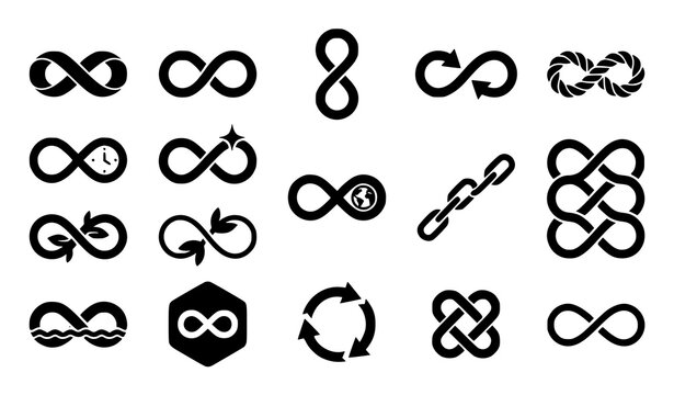 Endless Infinity Symbols Collection, Modern Eternal Loop Icons Flat Vector Set