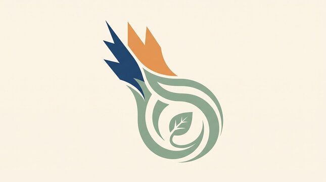 Abstract comet logo design with a central leaf icon.