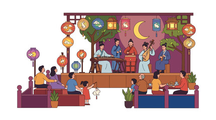 Fototapeta premium Traditional Chinese Music Performance with Audience and Lanterns