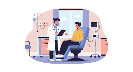 Fototapeta premium Doctor Advising Patient in Hospital Room with IV Drip
